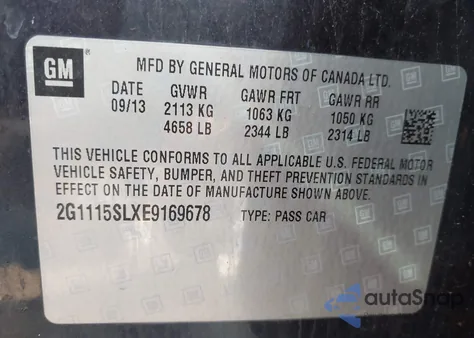 2014 Chevrolet Impala 1Lt z USA, uszkodzony, nr VIN 2G1115SLXE9169678